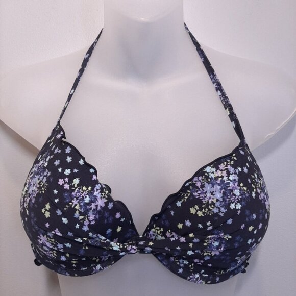 LA VIE EN ROSE Ditsy Splash 2pc Bikini Swimsuit Ruffled Underwire Halter Lace Up - Picture 5 of 16